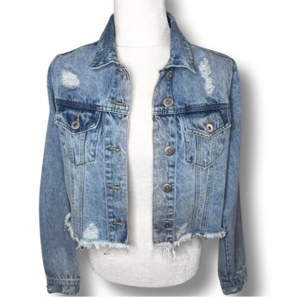 HIGHWAY PREMIUM DENIM JEANS Distressed Crop Jean Jacket - Picture 5 of 7